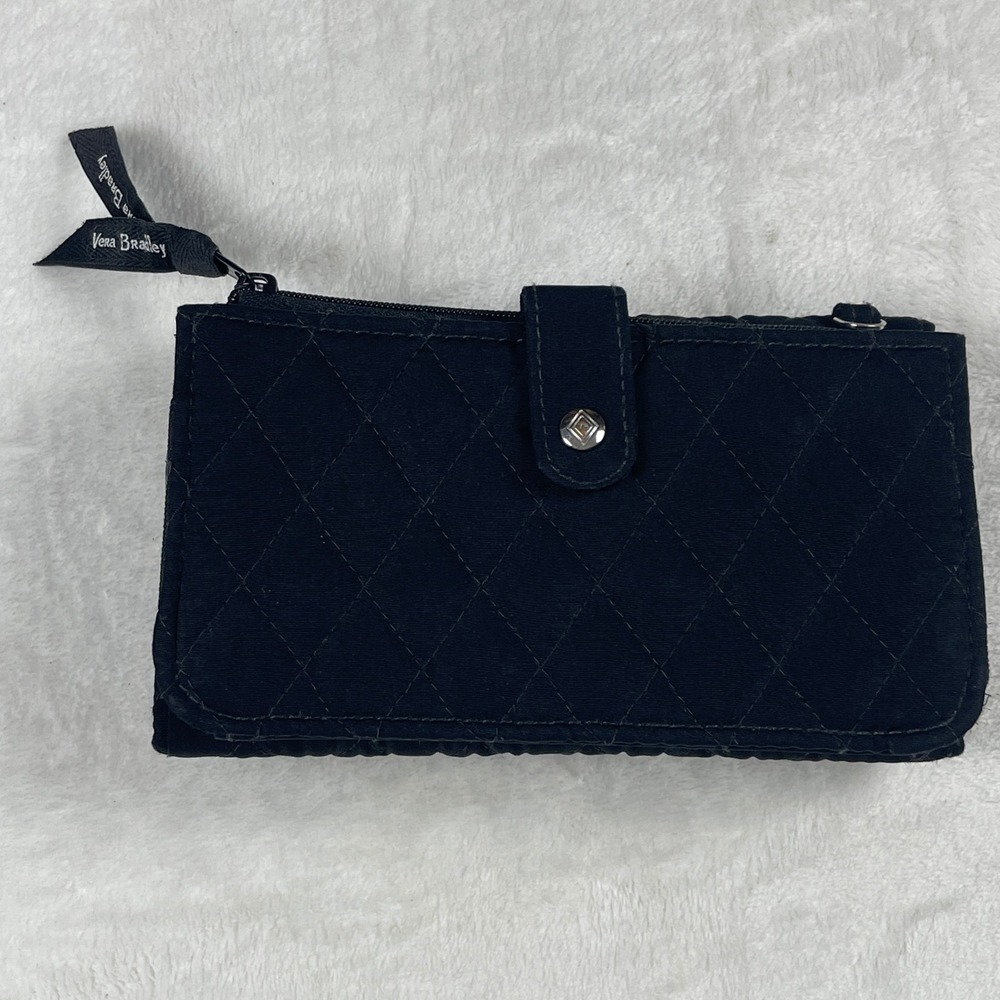 Vera Bradley Black Quilted RFID Trifold Wallet Red Rose Floral Interior